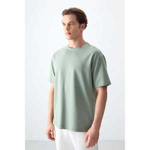 T-shirt basique vert clair pour homme, taille oversize, 100% coton, tissu jersey texturé épais et doux - 88377 - Product Image 4