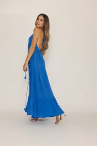 เดรสยาวทรงปล่อยชายหาด ลายดอกไม้  คอโอ  ไม่มีแขน  ผ้าทอ  ใส่สบาย  ไซส์ฟรี  สำหรับผู้หญิง - Product Image 6