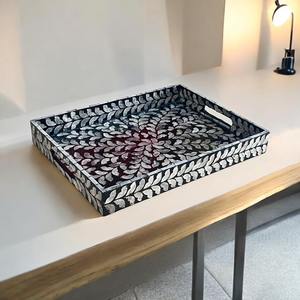 Bandeja para servir con incrustaciones de hueso, hecha a mano, Ilustraciones únicas de hueso, bandeja para servir con incrustaciones de hueso, diseño elegante decorativo hecho a mano a bajo precio - Product Image 2