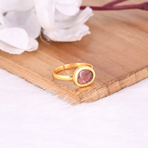 Bague en tourmaline rose véritable de haute qualité, réglable, plaquée or, argent sterling 925, bague de créateur pour femme - Product Image 2