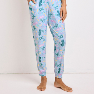 Pantalones de pijama con estampado de frutas azul claro para mujer, ropa de dormir de algodón suave, pantalones de descanso con cintura elástica, bonito patrón de fresa y pomelo - Product Image 6