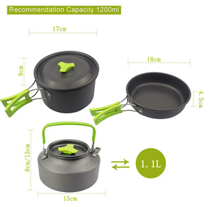 Juego de 3 utensilios de cocina para exteriores para 2-3 personas con bolsa de malla, olla, sartén, <span class=keywords><strong>tetera</strong></span>, juego de vajilla portátil para acampar. - Product Image 3