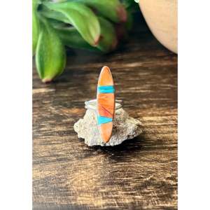 Navajo Handcrafted Multi Stone Turquoise Opal <b>Jade</b> Sterling Silver Inlay <b>Ring</b> Size 5 - Product Image 1