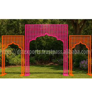 Tema de Rajasthani, marco de fondo de escenario de boda, lujo indio, Waliam, fibra de pie, configuración de decoración de escenario dorado, fabricante del Reino Unido - Product Image 5