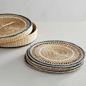 Round Seagrass Placemats Light Blue Color Wholesale Sustainable Natural Raffia Grass Placemat Art for <b>Dinner</b> <b>Table</b> Decorations - Product Image 4