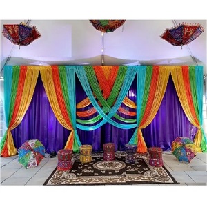 ฉากหลังสีสันสดใสสำหรับงานเลี้ยง Sangeet Night Stage ผ้าม่านสีสันสดใสที่น่าตื่นตาตื่นใจสำหรับตกแต่งกลางคืน Mehndi ชุดผ้าม่านสีสันสดใส - Product Image 1