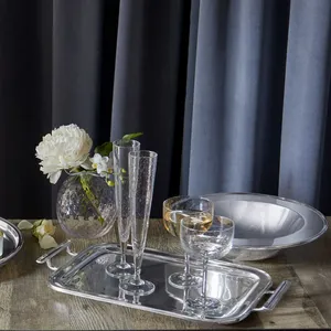 ถาดโลหะทำมือคุณภาพพรีเมียม ลายดอกไม้ตอกเงิน สำหรับงานเลี้ยง งานแต่งงาน ตลาดส่งออก ชุบพลาสติก ปลอดภัย - Product Image 1