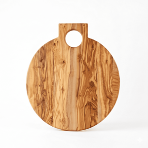 Tabla Redonda de Madera de Olivo con Asa, 28 cm, Tabla para Pizza y Charcutería para Comercio Minorista y Hostelería, Venta al por Mayor - Product Image 1
