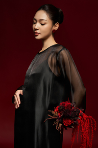 Vestido de Organza de Seda Transparente para Mujer, Negro, Cuello Redondo, Manga Larga, Corte Holgado, Estilo Casual y Formal para Maternidad, ODM - Product Image 2