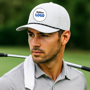 Gorras de béisbol personalizadas, sombrero deportivo con agujero cortado con láser de 5 paneles, Parche de goma de silicona con logotipo, Etiquetas tejidas impermeables hidráulicas, Golf con cuerda - Product Image 1