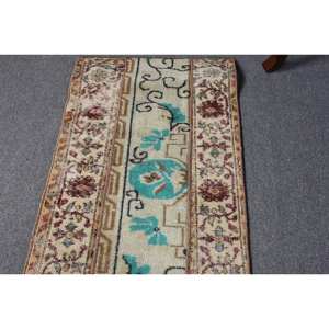 Tradicional Beige azul 1,7X8,1 pies de lana hecha a mano alfombra turca Patchwork rectángulo diseño a rayas para sala de estar látex para casa - Product Image 3