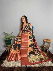 Vente chaude fantaisie tendance indien traditionnel doux soie Saree Blouse avec travail imprimé numérique achats en ligne inde - Product Image 6