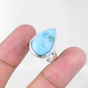 Anillo de promesa estampado 925 de la mejor calidad, Plata de Ley 925, piedras preciosas de Larimar, Spinner, estilo bohemio, anillo sólido hecho a mano, joyería - Product Image 1