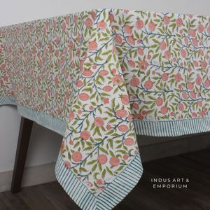 Mantel de comedor floral redondo y rectangular con estampado de bloques de mano de algodón indio de calidad superior de 72 pulgadas para el hogar de bodas - Product Image 1