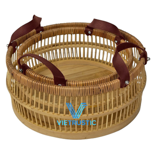 Haute bonne qualité bambou rotin ensemble Table de service plateaux décoratifs maison Durable osier écologique maison stockage organisateur - Product Image 1