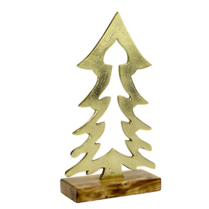 Exhibición de árbol de Navidad de aluminio dorado con base de madera Decoración festiva de mesa moderna hecha a mano para el hogar y la Oficina - Product Image 1