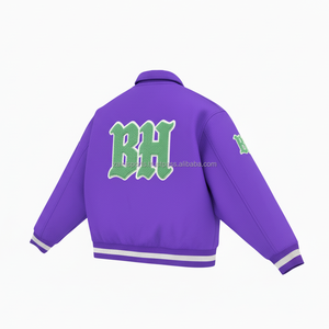 Chaqueta universitaria de lana GSM 420 púrpura con parche de letra de chenilla verde diseño de logotipo bordado personalizado chaqueta universitaria para mujer - Product Image 5