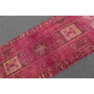 Alfombra Turca Vintage de 3x9.2 pies, Alfombra de Lana Roja Marrón con Diseño de Camuflaje - Product Image 5