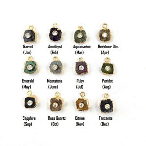 Aigue-marine en or brut, pendentif à bord galvanisé avec cristal de 3mm, breloques en pierre brute, pendentif à bord plaqué or pour - Product Image 2