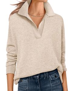 Customized Women Green Collared V Neck Knit Sweater Long Sleeve Loose Fit Soft Winter Pullover Casual Elegant Daily Wear Top - Product Image 1