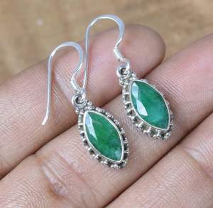 <b>Green</b> <b>Emerald</b> 925 Sterling Silver Hook Earrings Handmade Designer May Birthstone <b>Jewelry</b> Women Gift - Product Image 4