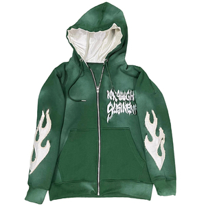 Haute qualité en détresse broderie lourd coton éponge tissu recadrée fermeture éclair hommes en détresse à capuche respirant en gros - Product Image 4