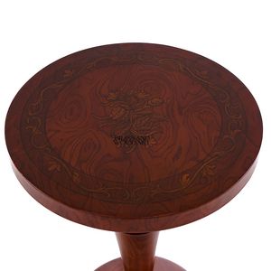 Mesa Auxiliar Redonda de Caoba de Lujo con Incrustaciones Florales Intrincadas y Base de Pedestal Clásica para Interiores Elegantes - Product Image 5