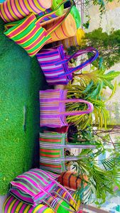 Bolsas de compras de rayas ecológicas de PP tejidas recicladas de nailon Plástico de polipropileno reciclado sostenible Hecho EN LA India-Opciones a granel - Product Image 5