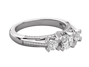 Anillo de Compromiso con Diamante Cultivado en Laboratorio de Corte Redondo, Anillo de Tres Piedras de Oro Amarillo con Diamante CVD, Regalo de Aniversario para Ella - Product Image 3