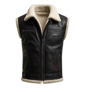 Gilet en cuir unisexe en peau d'agneau avec fourrure, couleur blanche, style à rabat, gilet tendance de haute qualité avec gilet en cuir d'agneau personnalisé OEM - Product Image 1