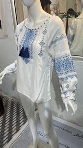 Top túnica bordado rumano Vintage de manga larga con cuello redondo bordado - Product Image 2