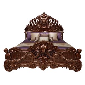 Lit majestueux de style victorien royal, luxueux, doux, en bois de palissandre massif sculpté à la main, avec détails sculpturaux, chambre à coucher de style palais - Product Image 4
