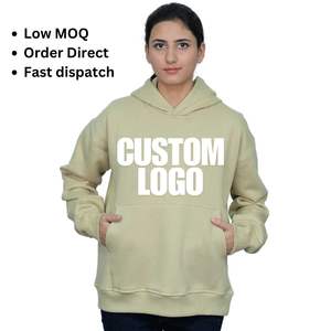 Logotipo personalizado Beige Mujeres Algodón Sudaderas con capucha de gran tamaño 400 GSM Bajo MOQ Precio competitivo RTS Listo para enviar Serigrafía Bordado - Product Image 1