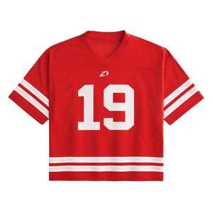 Vente en gros de maillots de football américain unisexes rouges à col en V, manches courtes, t-shirt de sport de haute qualité, 100% polyester, 220g, respirant - Product Image 1