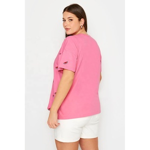 Camiseta Informal Holgada de Cuello Redondo para Mujer, Camiseta Ligera de Manga Corta, Top Moderno de Verano, Ropa al por Mayor de Marca Personalizada - Product Image 2