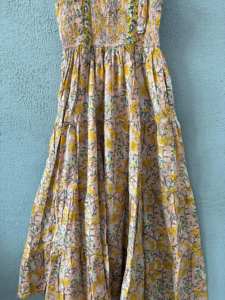 Robe longue maxi en coton pur Pretty Day, été, sans manches, imprimé floral à la main, motif floral, écologique, douce, gothique d'automne - Product Image 5