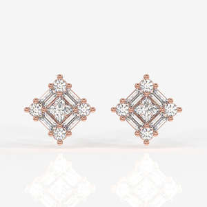 Pendientes de plata de ley redondos y Baguette Cut Moissanite Diamond Stud - Product Image 5