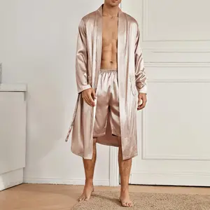 ชุดนอน2ชิ้นสำหรับผู้ชาย,ชุดเสื้อคลุมผ้าไหมขนาดใหญ่พิเศษชุดนอนผ้าซาตินสำหรับผู้ชายพลัสไซส์ชุดนอนสั่งตัด