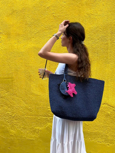 Bolso Tote de rafia hecho a mano con asa de ganchillo colorida, venta al por mayor - Product Image 4