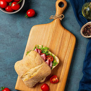 Planche à découper classique en bois écologique avec poignée en bois de manguier de qualité supérieure, rainure intégrée, compatible lave-vaisselle pour usage en cuisine - Product Image 3