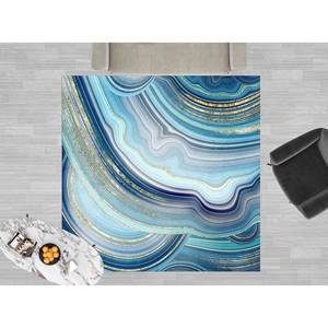 Tapis abstrait en marbre bleu : design moderne à l'encre d'alcool, avec poils doux - Product Image 1