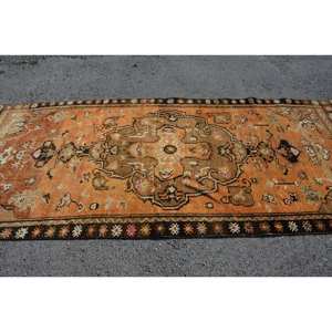Vintage Turkish Classic Large Area Rug 5' X 11' <b>Brown</b> & Beige Patchwork Design <b>Wool</b> Material Latex Backing for Teen Living Room - Product Image 4