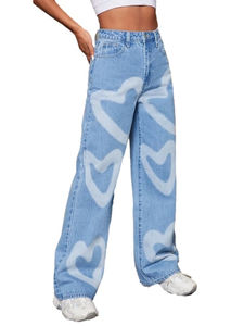 Pantalones Vaqueros de Mezclilla con Textura Impresa con Láser para Mujer, Cintura Alta, Ajustados, a la Moda, Estilo Urbano, Pantalones con Estampado Texturizado - Product Image 2