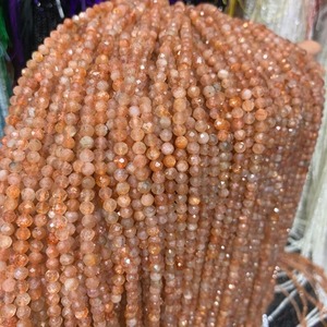 Piedras Sueltas Facetadas de Piedra Solar Natural de 3mm y 4mm, Gema Auténtica Certificada por Terceros de Rajasthan, para Abalorios, 15.5'' por Hilo - Product Image 3