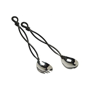 Ensemble de serveurs à salade décoratifs en acier inoxydable argent poli à la main avec poignée d'extrémité blanche en résine d'émail vert - Product Image 3