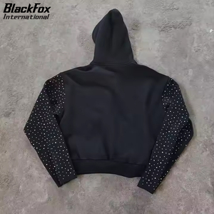 Ropa de calle vintage con lavado ácido para hombre, Sudadera con capucha de felpa francesa con diamantes de imitación, conjunto de pantalones de chándal acampanados de talla grande, chándal con capucha - Product Image 4