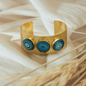 Dua สร้อยข้อมืออัญมณีหรูหราระบบควอทซ์พลังงานแสงอาทิตย์กำไลข้อมือทองเหลืองชุบทองสีน้ำเงินพร้อมการตั้งค่าฝาสำหรับงานแต่งงาน - Product Image 4