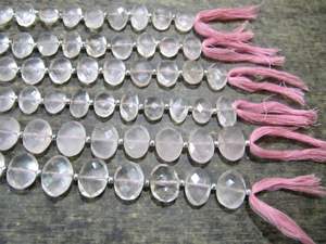 Cuentas de cuarzo rosa natural de forma ovalada, Briolette de 10x15mm, vendidas por hebra de 10 pulgadas de largo - Product Image 3