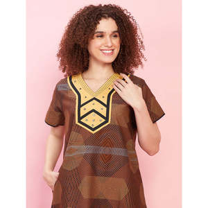 Camisón de Algodón 100% Supersuave para Mujer con Bordado, Camiseta de Dormir Casual con Estampado de Leopardo, Bata de Baño ODM Súper Cómoda con Bolsillo - Product Image 1