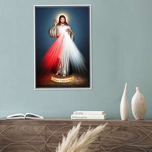 Modern Printed Canvas Artwork, Jesus Christ Design, Large Decor Print,White <b>Framed</b> - Product Image 1
